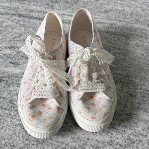 Superga Women's Floral Lace-Up Sneakers - Cream and Orange